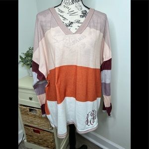 Jordann V-Neck Monogram Long Sleeve Top